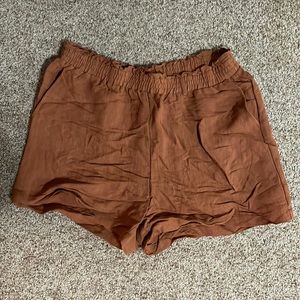 High Rise Orange Linen Shorts